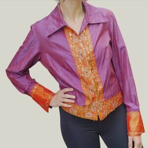 COLDWATER CREEK Evening Jacket Medium Silk Taffeta Purple Sequin Top NWT